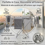 Stendino da Balcone in Metallo (L. 18 Metri) Stendibiancheria da Balcone per Esterno e Interno, Stendi Biancheria Salvaspazio Pieghevole Richiudibile