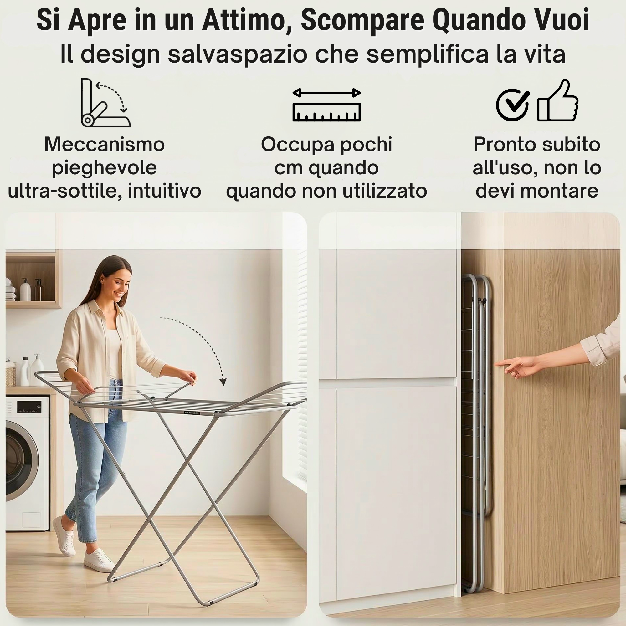 Stendino da Balcone in Metallo (L. 18 Metri) Stendibiancheria da Balcone per Esterno e Interno, Stendi Biancheria Salvaspazio Pieghevole Richiudibile