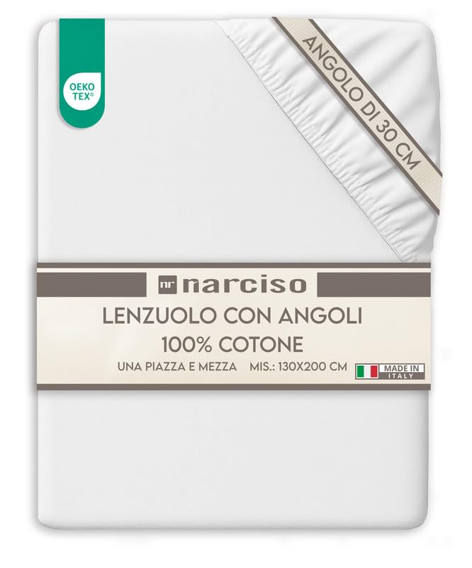 Lenzuolo con Angoli Traspirante ed Anallergico, Biancheria da Letto Made in Italy - 3 TAGLIE