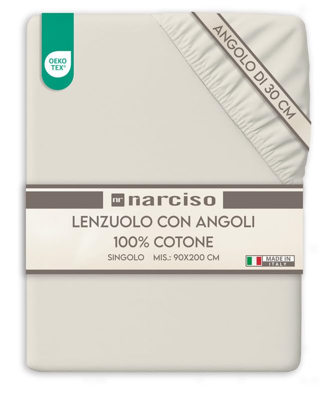Lenzuolo con Angoli Traspirante ed Anallergico, Biancheria da Letto Made in Italy - 3 TAGLIE