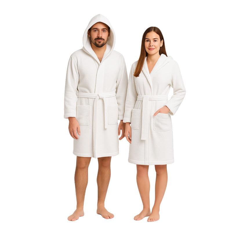 Accappatoio UNISEX Spugna con Cappuccio, Cotone Supreme Quality, Alto Potere Asciugante per Piscina, Palestra, Casa, Ospiti