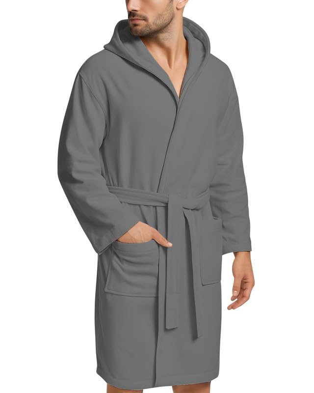Accappatoio UNISEX Microfibra con Tasche Cappuccio e Cintura, Ideale per Casa, Viaggio, Palestra, Tessuto Morbido e Comodo, da S a XXL