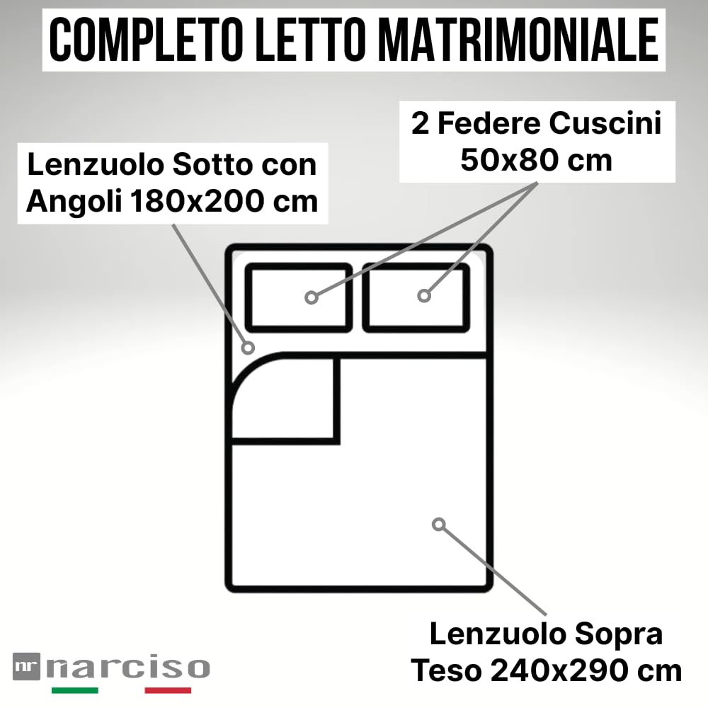 Lenzuola 100% Cotone Made in Italy con Profilo Decorativo, Fantasia Tinta Unita in Varie Colorazioni - 3 TAGLIE