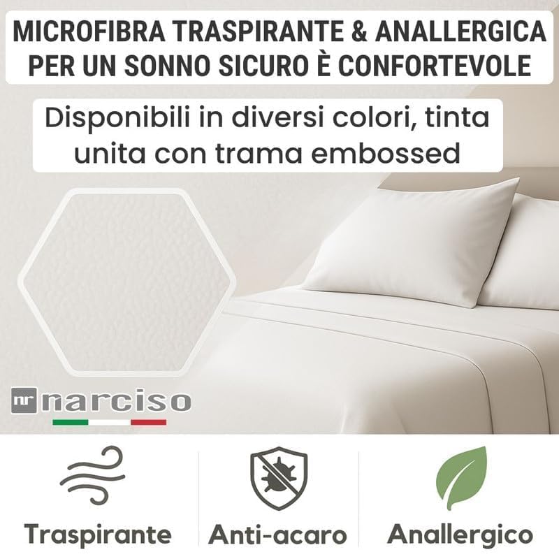 NARCISO Coppia Federe Cuscino Letto 50x80 in Microfibra Embossed