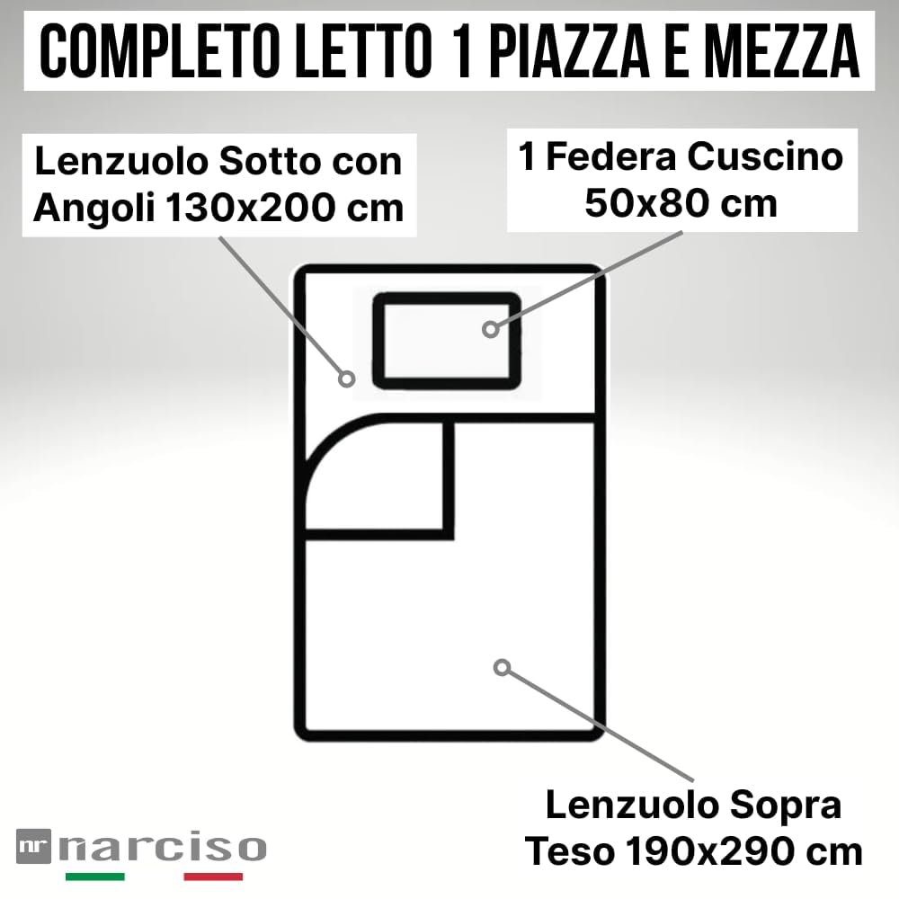 Lenzuola 100% Cotone Made in Italy con Profilo Decorativo, Fantasia Tinta Unita in Varie Colorazioni - 3 TAGLIE