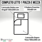 Lenzuola 100% Cotone Made in Italy con Profilo Decorativo, Fantasia Tinta Unita in Varie Colorazioni - 3 TAGLIE
