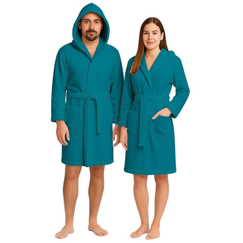 Accappatoio UNISEX Spugna con Cappuccio, Cotone Supreme Quality, Alto Potere Asciugante per Piscina, Palestra, Casa, Ospiti