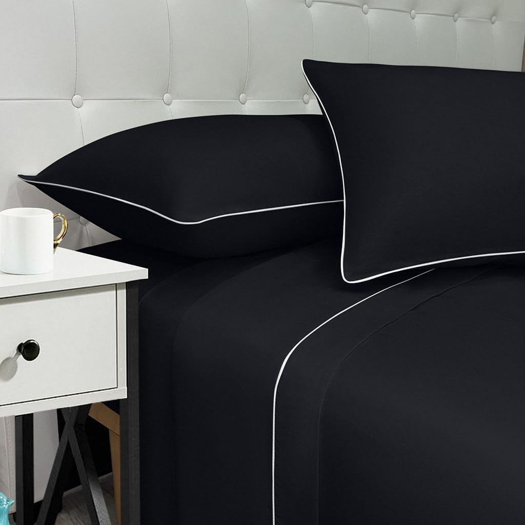 Lenzuola 100% Cotone Made in Italy con Profilo Decorativo, Fantasia Tinta Unita in Varie Colorazioni - 3 TAGLIE