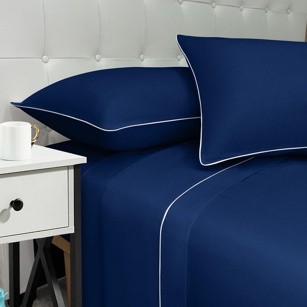 Lenzuola 100% Cotone Made in Italy con Profilo Decorativo, Fantasia Tinta Unita in Varie Colorazioni - 3 TAGLIE