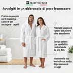 Accappatoio UNISEX con Cappuccio in Spugna Morbida di Cotone, Alto Potere Asciugante