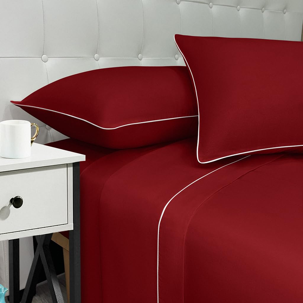 Lenzuola 100% Cotone Made in Italy con Profilo Decorativo, Fantasia Tinta Unita in Varie Colorazioni - 3 TAGLIE