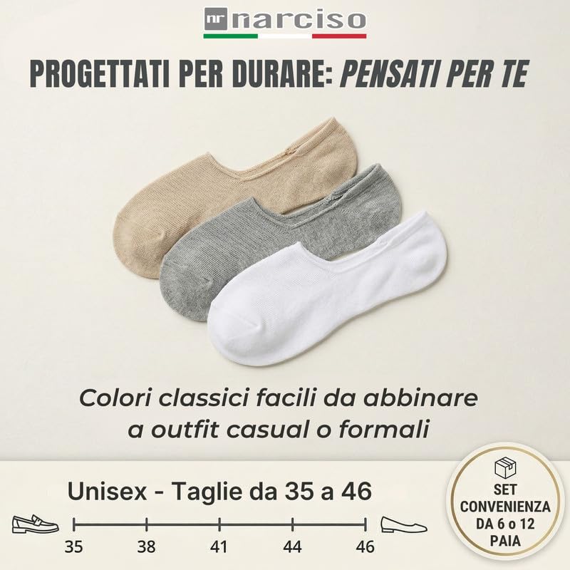 Calzini Fantasmini Unisex, Invisibili, in Cotone Traspirante, Salvapiede per Mocassini e Scarpe Basse