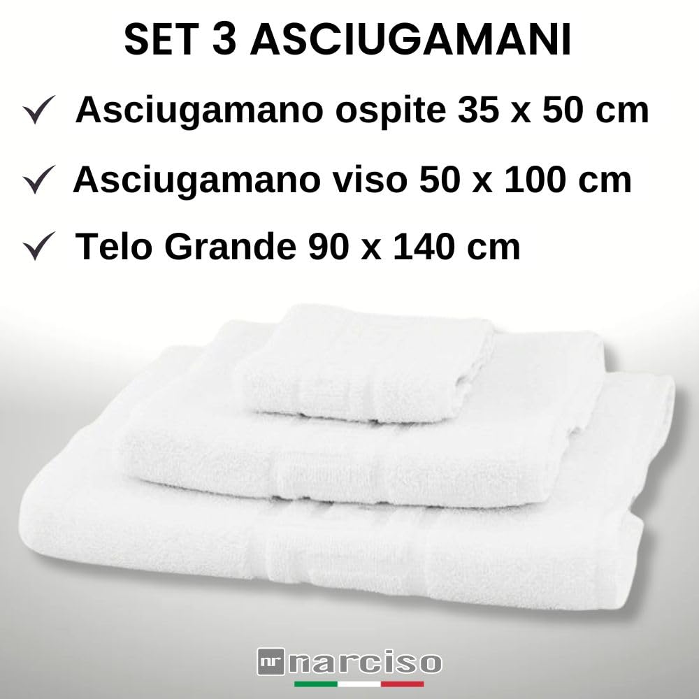 Set Asciugamani Bagno Pezzi per Hotel, B&B e Casa in Cotone, Asciugamani Bianchi Classici (Viso, Doccia, Ospite)