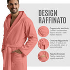 Accappatoio UNISEX Microfibra con Tasche Cappuccio e Cintura, Ideale per Casa, Viaggio, Palestra, Tessuto Morbido e Comodo, da S a XXL