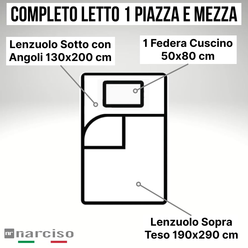 Lenzuola 100% Cotone Made in Italy con Profilo Decorativo, Fantasia Tinta Unita in Varie Colorazioni - 3 TAGLIE