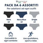 Slip Uomo Cotone Pack da 6, Mutande Uomo Cotone Elasticizzate, Comode da Indossare Tutto Il Giorno, Fare Sport, l'Elastico Non Stringe