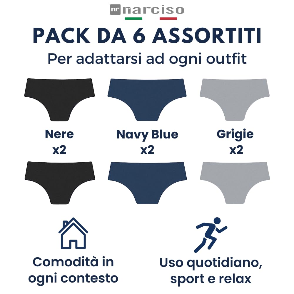 Slip Uomo Cotone Pack da 6, Mutande Uomo Cotone Elasticizzate, Comode da Indossare Tutto Il Giorno, Fare Sport, l'Elastico Non Stringe