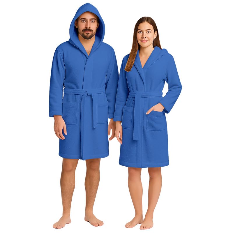Accappatoio UNISEX Spugna con Cappuccio, Cotone Supreme Quality, Alto Potere Asciugante per Piscina, Palestra, Casa, Ospiti