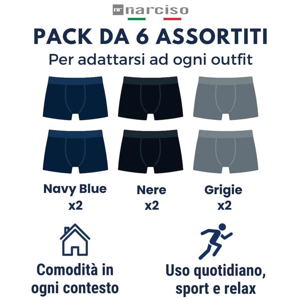 Boxer Uomo Cotone Pack da 6, Mutande Boxer Uomo Elasticizzate Vestibilità Perfetta, Comode da Indossare Tutto il Giorno, fare Sport, Intimo Uomo Cotone (da M a XXL)