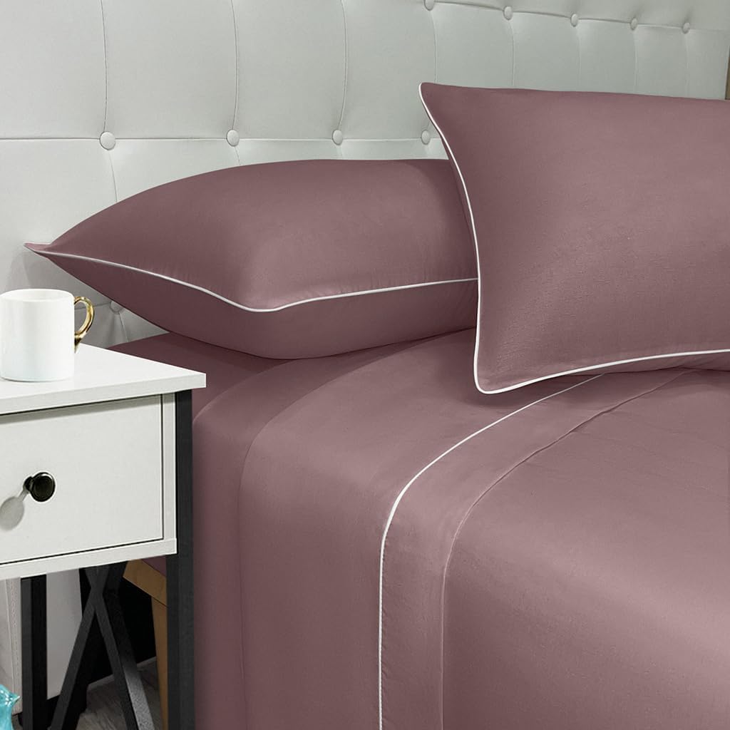 Lenzuola 100% Cotone Made in Italy con Profilo Decorativo, Fantasia Tinta Unita in Varie Colorazioni - 3 TAGLIE
