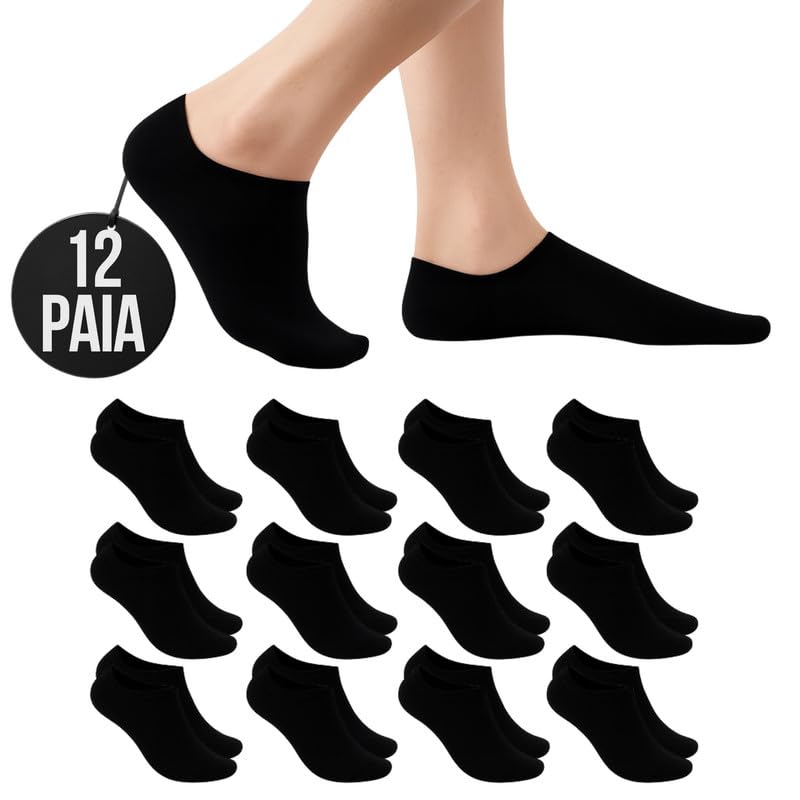 12 Paia Calzini UNISEX Corti in Cotone,  Taglie da 35 a 46, Traspiranti e Resistenti, Si Adattano Perfettamente Grazie alla Presenza di Elastane