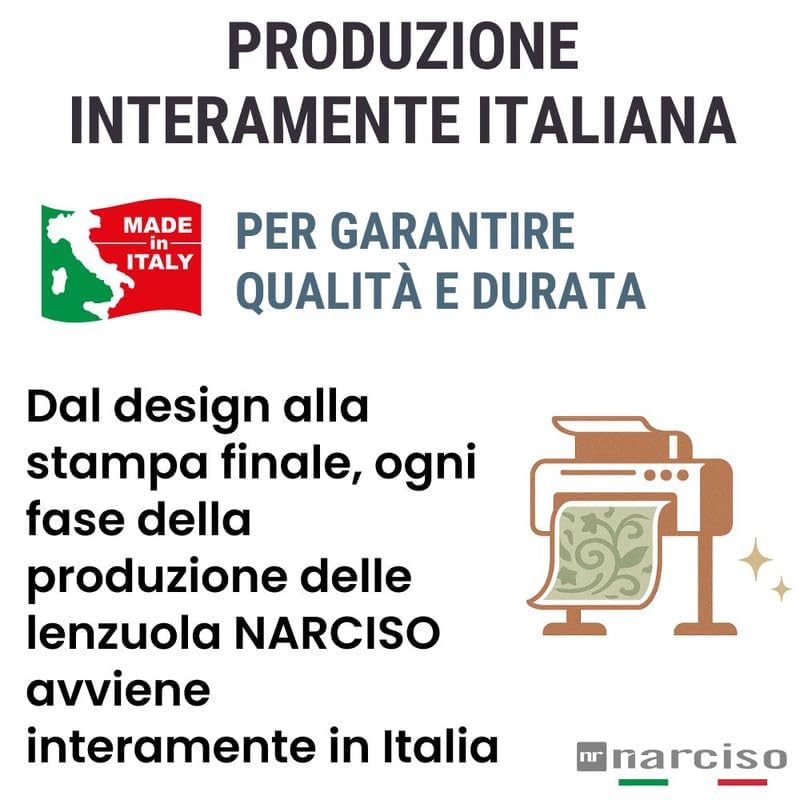Lenzuola 100% Cotone Stampate con Fantasie Originali Realizzate e Stampate in Italia con Inchiostro Sicuro per la Pelle, Completo Letto Matrimoniale 4 Pezzi