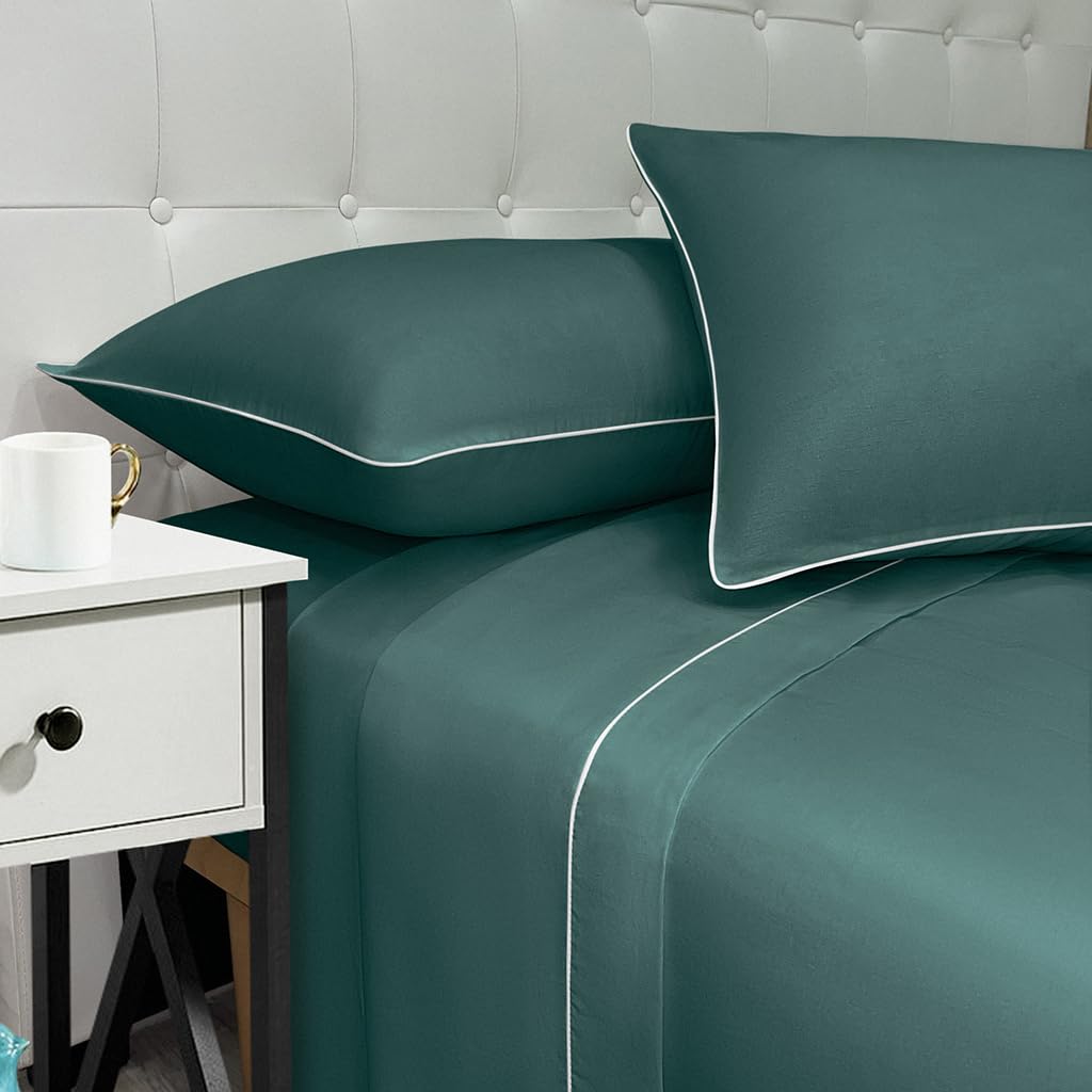 Lenzuola 100% Cotone Made in Italy con Profilo Decorativo, Fantasia Tinta Unita in Varie Colorazioni - 3 TAGLIE