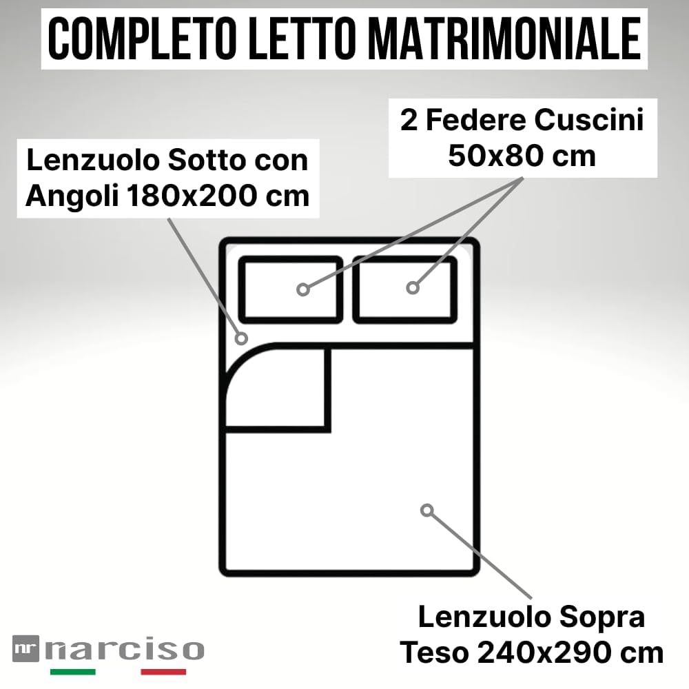 Lenzuola 100% Cotone Made in Italy con Profilo Decorativo, Fantasia Tinta Unita in Varie Colorazioni - 3 TAGLIE