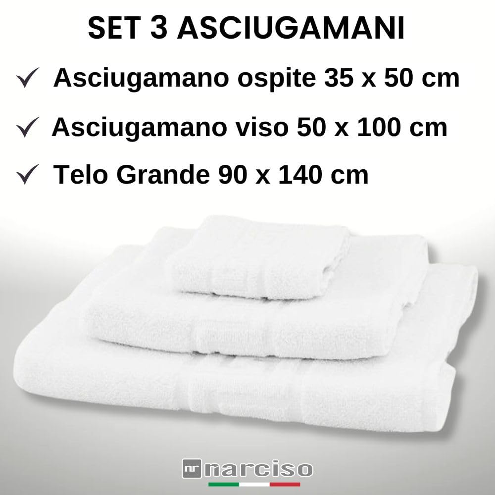 Set Asciugamani Bagno Pezzi per Hotel, B&B e Casa in Cotone, Asciugamani Bianchi Classici (Viso, Doccia, Ospite)