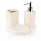 Set Bagno Accessori Completo 3 Pezzi in Ceramica, Set Bagno Porta Sapone e Spazzolini con Portasaponetta un Kit Completo Funzionale e Decorativo