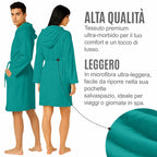 Accappatoio UNISEX Microfibra con Tasche Cappuccio e Cintura, Ideale per Casa, Viaggio, Palestra, Tessuto Morbido e Comodo, da S a XXL