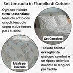 NARCISO Lenzuola di Flanella Made in Italy, Completo Lenzuola di Flanella in Cotone