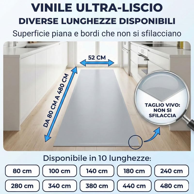 Tappeto Cucina Antiscivolo Lavabile 100% Vinile Gommato Antimacchia, Passatoia Cucina Antiscivolo Lavabile, Tappeti Runner Disponibili in Varie Metrature