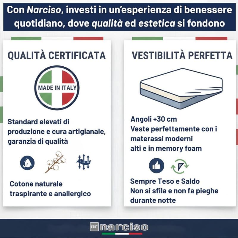 Lenzuolo con Angoli Traspirante ed Anallergico, Biancheria da Letto Made in Italy
