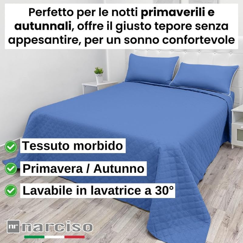 Trapuntino Tinta Unita Ideale per la Mezza Stagione, Copriletto Leggero Disponibile in Varie Colorazioni Uniche, Prodotto in Italia