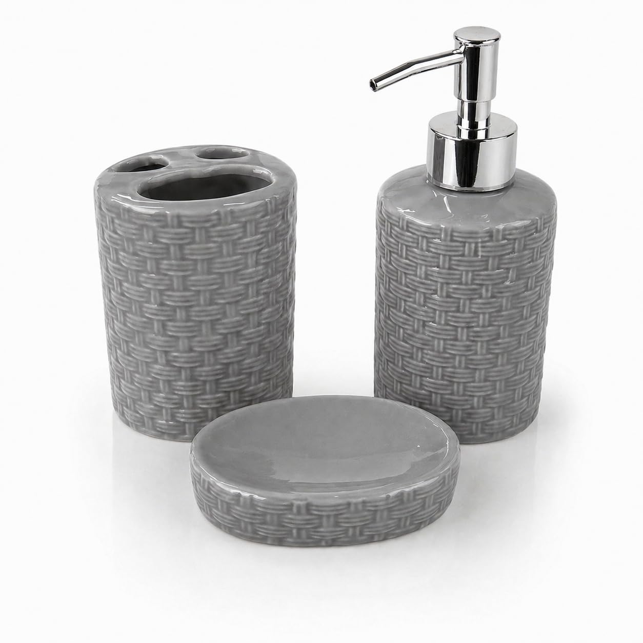 Set Bagno Accessori Completo 3 Pezzi in Ceramica, Set Bagno Porta Sapone e Spazzolini con Portasaponetta un Kit Completo Funzionale e Decorativo