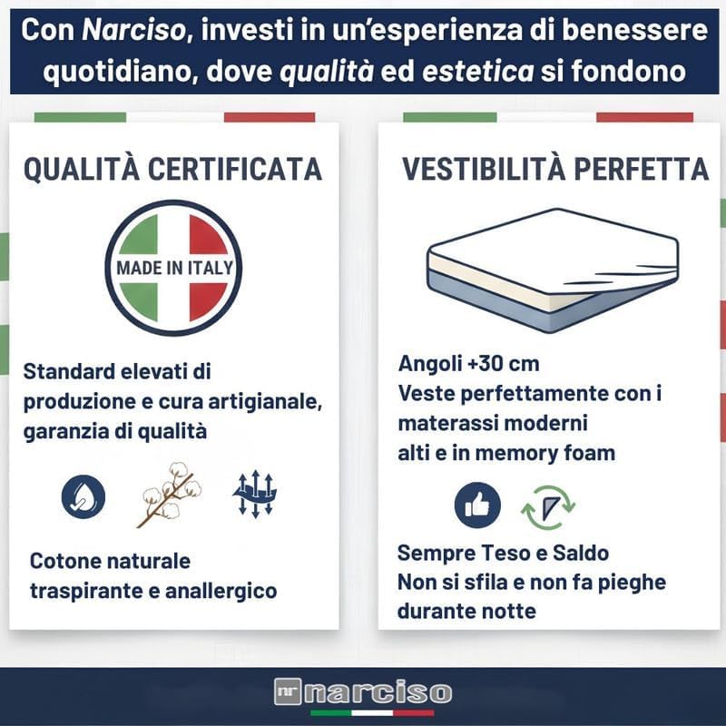 Lenzuolo con Angoli Traspirante ed Anallergico, Biancheria da Letto Made in Italy - 3 TAGLIE