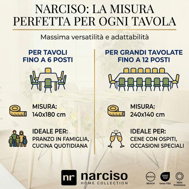 Tovaglia in Poliestere Durevole con Trattamento NO STIRO Made in Italy