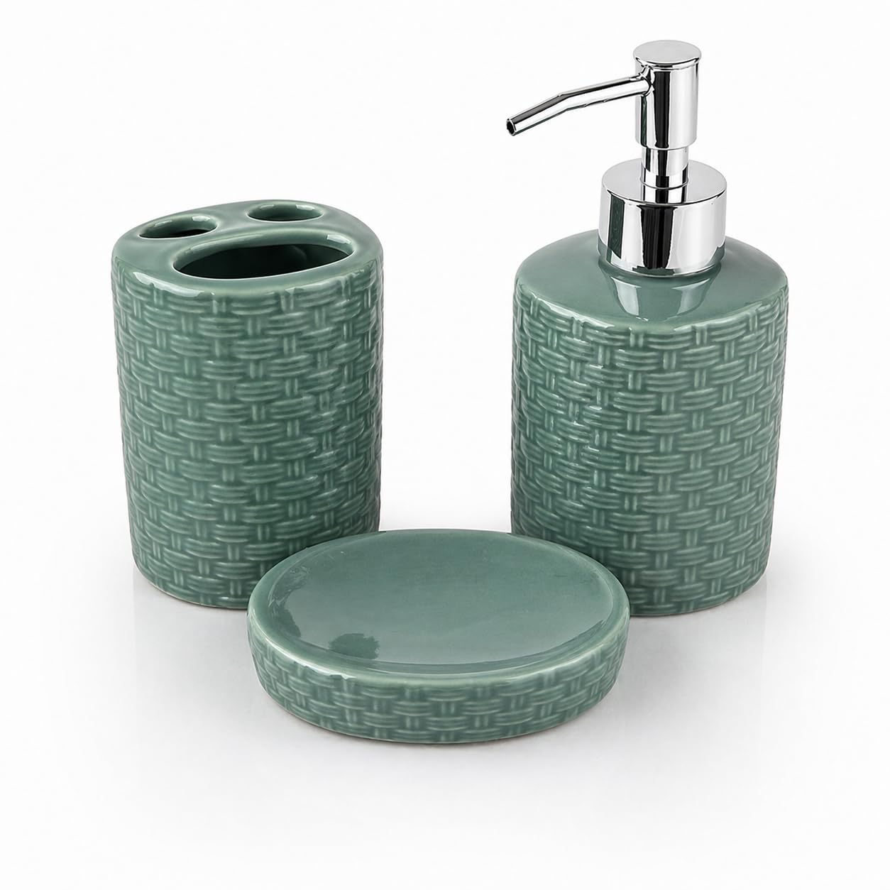 Set Bagno Accessori Completo 3 Pezzi in Ceramica, Set Bagno Porta Sapone e Spazzolini con Portasaponetta un Kit Completo Funzionale e Decorativo