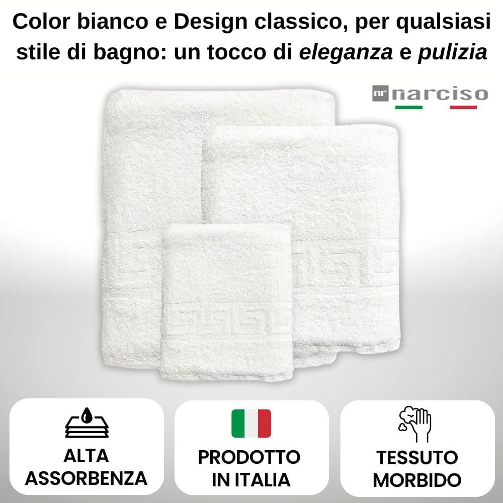 Set Asciugamani Bagno Pezzi per Hotel, B&B e Casa in Cotone, Asciugamani Bianchi Classici (Viso, Doccia, Ospite)