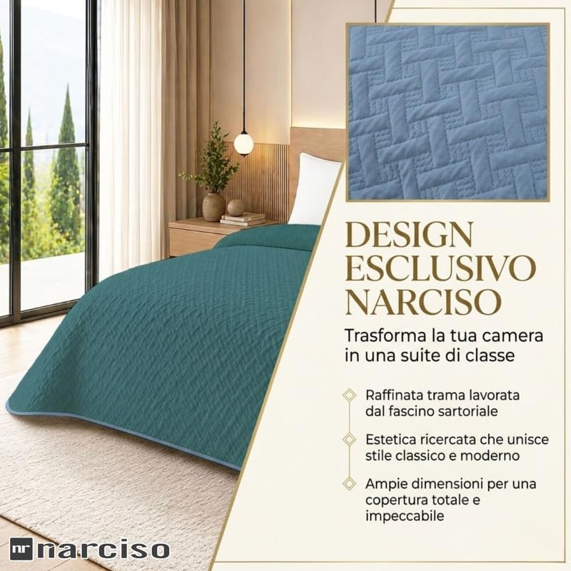 Trapunta Primaverile con Trama Lavorata dal Design Classico, Trapuntino Ideale per la Mezza Stagione, Copriletto Leggero