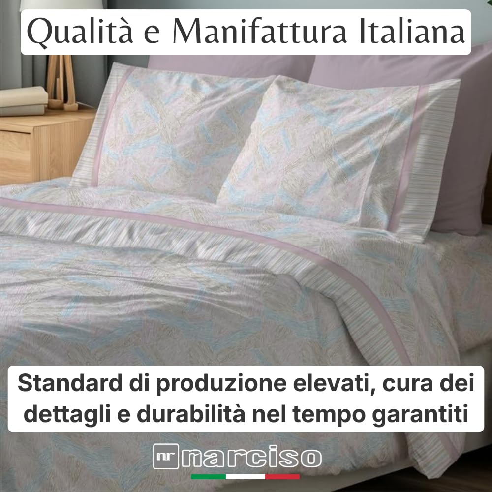NARCISO Lenzuola di Flanella Made in Italy, Completo Lenzuola di Flanella in Cotone
