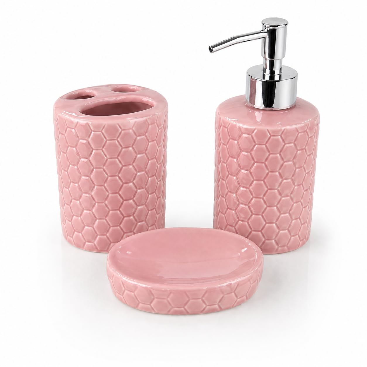 Set Bagno Accessori Completo 3 Pezzi in Ceramica, Set Bagno Porta Sapone e Spazzolini con Portasaponetta un Kit Completo Funzionale e Decorativo