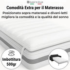 NARCISO Topper Una Piazza e Mezza 120x200 H3cm Trapuntato, Topper Materasso con Imbottitura 500gr/mq in Morbido Poliestere con Innovativa Tecnologia di Riempimento Made in Italy