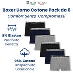 Boxer Uomo Cotone Pack da 6, Mutande Boxer Uomo Elasticizzate Vestibilità Perfetta, Comode da Indossare Tutto il Giorno, fare Sport, Intimo Uomo Cotone (da M a XXL)