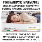 Coprimaterasso Impermeabile in Spugna con Bordi in Fibra Estendibile per Adattarsi al Materasso, Per Materassi Alti fino a 30 cm, Certificato OEKO-TEX STANDARD 100 - DISPONIBILE IN TUTTE LE TAGLIE