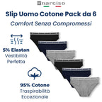 Slip Uomo Cotone Pack da 6, Mutande Uomo Cotone Elasticizzate, Comode da Indossare Tutto Il Giorno, Fare Sport, l'Elastico Non Stringe