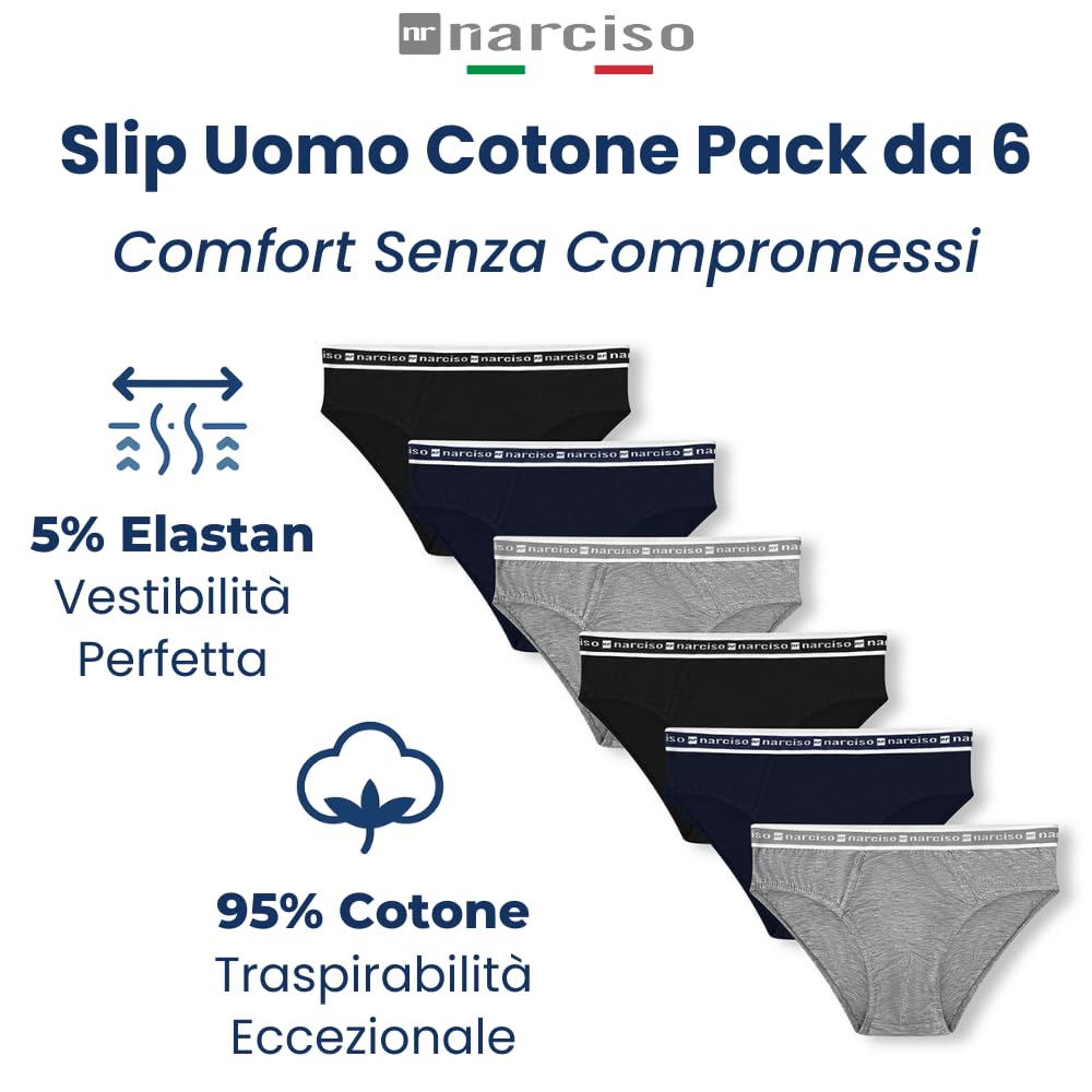 Slip Uomo Cotone Pack da 6, Mutande Uomo Cotone Elasticizzate, Comode da Indossare Tutto Il Giorno, Fare Sport, l'Elastico Non Stringe