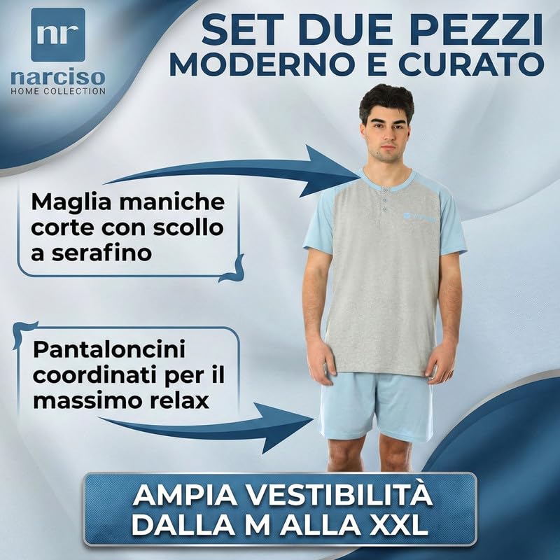 Pigiama Uomo Corto Estivo in Cotone Leggero 2 Pezzi da M a XXL