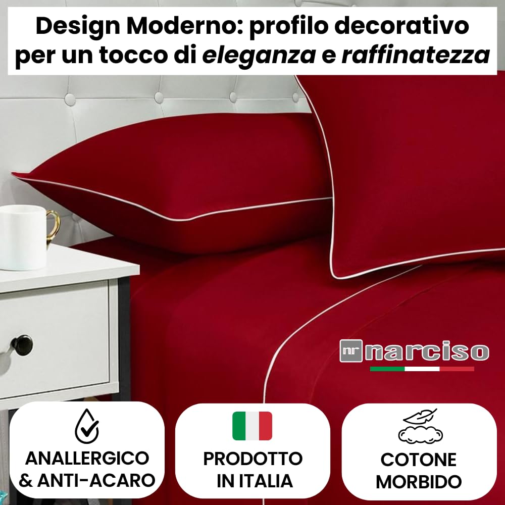 Lenzuola 100% Cotone Made in Italy con Profilo Decorativo, Fantasia Tinta Unita in Varie Colorazioni - 3 TAGLIE